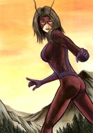 breasts drawing giantess mega black_hair color large_breasts long_hair brunette brown_eyes mountains forest avengers outdoors costume giant_girl trees looking_at_viewer janet_van_dyne marvel_comics grim1978