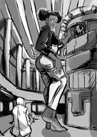breasts drawing giantess mega monochrome barefoot looking_down dark_skin power_girl dc_comics claw7705 a0040pc tanya_spears