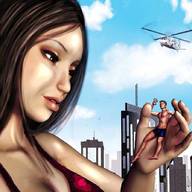 drawing giantess city long_hair handheld helicopter brunette smiling looking_down outdoors tastysnack