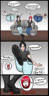 drawing comic butt_crush blood low_angle boots sitting shoe_crush indoors tinies sofa raised_foot dialogue panels corrodedspoon