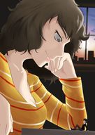 drawing black_hair color clothed black_eyes window shrunken_man indoors on_table looking_at_tiny gtsleuth persona_5 sadayo_kawakami ren_amamiya