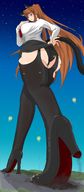 drawing giantess panties giga upskirt large_breasts long_hair destruction high_heels cat_ears brunette ponytail boots explosion walking cat_girl big_butt cities rollingbread