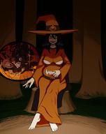 drawing vore black_hair long_hair barefoot smiling belly hat inside_stomach sharp_teeth witch_hat robes cutaway leswaet