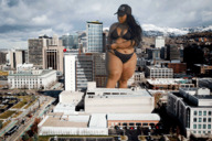 bikini drawing collage city black_hair long_hair bbw outdoors hat tekitocreations