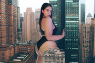 drawing giantess city black_hair long_hair buildings outdoors big_butt tekitocreations
