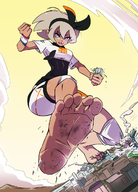 breasts drawing giantess pokemon feet mega color destruction clothed barefoot rampage angry shorts hairband gym_leader angelgts bea_(pokemon) pokemon_sword_and_shield