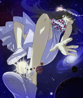 drawing giantess earth giga space black_hair long_hair shoes dress galaxy planets sneakers angelgts