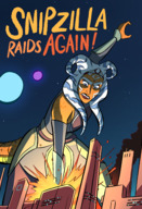 breasts drawing giantess horns tail city mega alien color armor destruction blue_eyes rampage angry moon planets coruscant star_wars parody skyscraper tentacles night tattoo freckles kaiju orange_skin togruta caiman2 ahsoka_tano jedi ahsoka Mega Destruction lekku