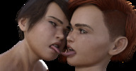 giantess vore tongue brunette red_hair unknown_artist lesbians open_mouth freckles no_background digital_render