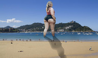 giantess collage blonde long_hair beach unknown_artist bbw outdoors big_butt crowds