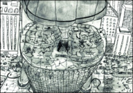drawing giantess city monochrome destruction clothed butt_crush blood sitting outdoors jhonair foot_prints