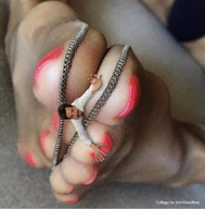 collage nylons shrunken_man pinned red_nails between_feet msku