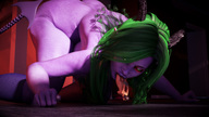 giantess vore horns tail long_hair green_hair demoness bending_over purple_skin redfiredog digital_render rfd_comics