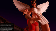 growth giantess horns wings blonde comic long_hair high_heels multiple_sizes story halloween looking_down giantesses costume halo digital_render kaylee