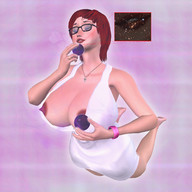 gentle giantess space playful glasses huge_breasts pleasure red_hair short_hair universe galaxies cosmic_giantess chemist90