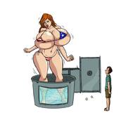 bikini drawing long_hair cleavage huge_breasts brunette mini_giantess looking_down closed_eyes no_background just-add-water99 flag_bra