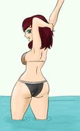 bikini drawing large_breasts long_hair wet climbing brunette shrunken_man outdoors looking_back screeeow big_butt no_background