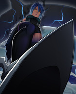 drawing giantess color clothed blue_hair stockings low_angle yellow_eyes shorts looking_down cruel kingdom_hearts imminent_crush ravenravenraven aqua corrupted
