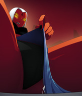 giantess white_hair panties size_difference low_angle smiling raven teen_titans sitting between_legs open_mouth lifting_skirt red_skin glowing_eyes looking_at_tiny dc_comics anon ravenravenraven extra_eyes demon_raven