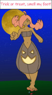 drawing giantess crush pokemon long_hair barefoot blood pink_hair foot_crush halloween animation walking dark_skin bare_midriff omegavjl gourgeist