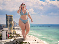 bikini giantess collage city long_hair beach buildings bbw walking outdoors crowds tekitocreations