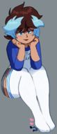 blushing smiling socks short_hair sitting looking_down dark_skin pinned under_foot thick_thighs no_background thigh_high_stockings vingemoonglour