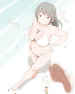 bikini drawing giantess color cleavage shrunken_men looking_at_viewer ビク太 imminent_crush bikuta no_background between_breasts