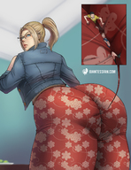 drawing blonde color butt blue_eyes clothed unaware shrunken_people pants indoors jacket tinies stuck giantessfan a_weekend_alone valerie_bradson jieun