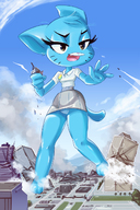 drawing giantess panties furry cat anthro city upskirt color destruction handheld rampage skirt buildings paws black_eyes blue_skin jets milf angelgts the_amazing_world_of_gumball nicole_watterson cartoon_network