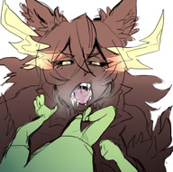drawing vore long_hair mouth saliva anime unknown_artist sketch open_mouth dangle dark_skin monster_girl point_of_view wolf_girl wolf_ears imminent_vore flame monster_girl_encyclopedia hellhound flaming_eyes