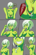 drawing nipples white_hair insertion nude pussy vore tail comic color large_breasts cum handheld purple_eyes dbz dragon_ball shrunken_man dialogue frieza green_skin melancholicmash chirai