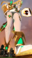 giantess city blonde large_breasts long_hair destruction airplane explosion walking looking_down outdoors digital_render xenoblade_chronicles_2 mythra sourcesizeshenanigans