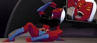 drawing white_hair vore color large_breasts clothed bed raven teen_titans indoors belt imminent_vore red_skin dc_comics anon stirrups ravenravenraven extra_eyes demon_raven