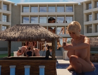 bikini giantess nude black_hair handheld brunette multiple_sizes short_hair mini_giantess unknown_artist muscles giantesses outdoors digital_render