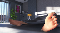sleeping toes barefoot soles bed lying_down unaware shrunken_man indoors blanket lamp digital_render notch