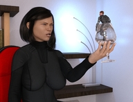 black_hair handheld wet angry short_hair sitting shrunken_man looking_down indoors cup digital_render vardyger