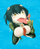 drawing nude vore color anime green_hair shrunken_man long_tongue monster_girl imminent_vore green_skin frog_girl monster_girl_encyclopedia mucus_toad tiger_tiger