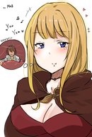 drawing vore blushing large_breasts long_hair cleavage brunette no_background cutaway