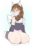 drawing long_hair glasses butt_crush brunette socks sitting looking_down pinned braid big_butt no_background a-i-k_art