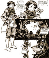 gentle monochrome black_hair handheld smiling short_hair shrunken_man dialogue panels emily_(ednem3) ed_(ednem3) ednem