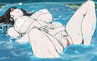 bikini drawing giantess nude pussy giga color long_hair destruction ocean wet huge_breasts lying_down ships legs_spread onioniogre