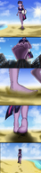 bikini drawing crush city color destruction beach toes barefoot soles low_angle foot_crush unaware shrunken_city raised_foot purple_skin my_little_pony twilight_sparkle made-in-donuts cutie_mark