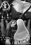 drawing crush hatsune_miku monochrome toes barefoot soles blood singing vocaloid foot_crush unaware shrunken_people micromike