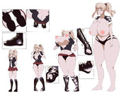 drawing growth giantess nude huge_breasts sequence twintails ripped_clothing thick_thighs no_background junko_enoshima cutaway genev89