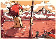 drawing giantess nude color bath castle red_hair lake forest video_game fire_emblem setz hinoka