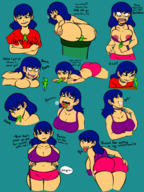 drawing nude vore blushing long_hair tongue butt cleavage blue_hair huge_breasts angry smiling looking_down inside_mouth chain super_mario choker stuck looking_back sharp_teeth no_background between_breasts deliazalt chain_chomp