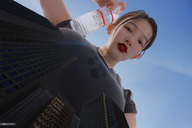 giantess collage city large_breasts buildings low_angle looking_down outdoors water_bottle visionjack123