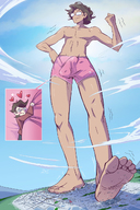 drawing giga city destruction giant male toes barefoot soles glasses short_hair bulge heart hugging angelgts