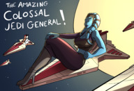 breasts drawing giantess giga mega alien space color large_breasts cleavage high_heels spaceship lying_down sun blue_skin star_wars parody vehicles tentacles stars legs_crossed cosmic_giantess bare_midriff caiman2 aayla_secura jedi aayla star_destroyer Mega lekku twilek