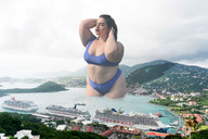 bikini giantess collage city black_hair long_hair buildings wet bbw walking boats outdoors tekitocreations